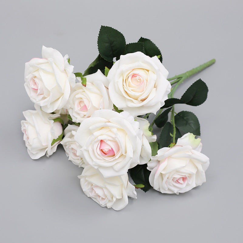 17 Inch Faux Silk Rose Bush Bouquet, Bulk Wholesale Artificial Roses, Multiple Stems