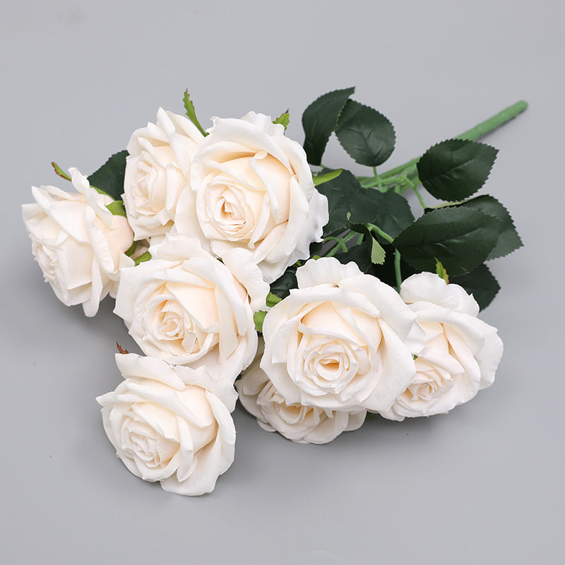 17 Inch Faux Silk Rose Bush Bouquet, Bulk Wholesale Artificial Roses, Multiple Stems