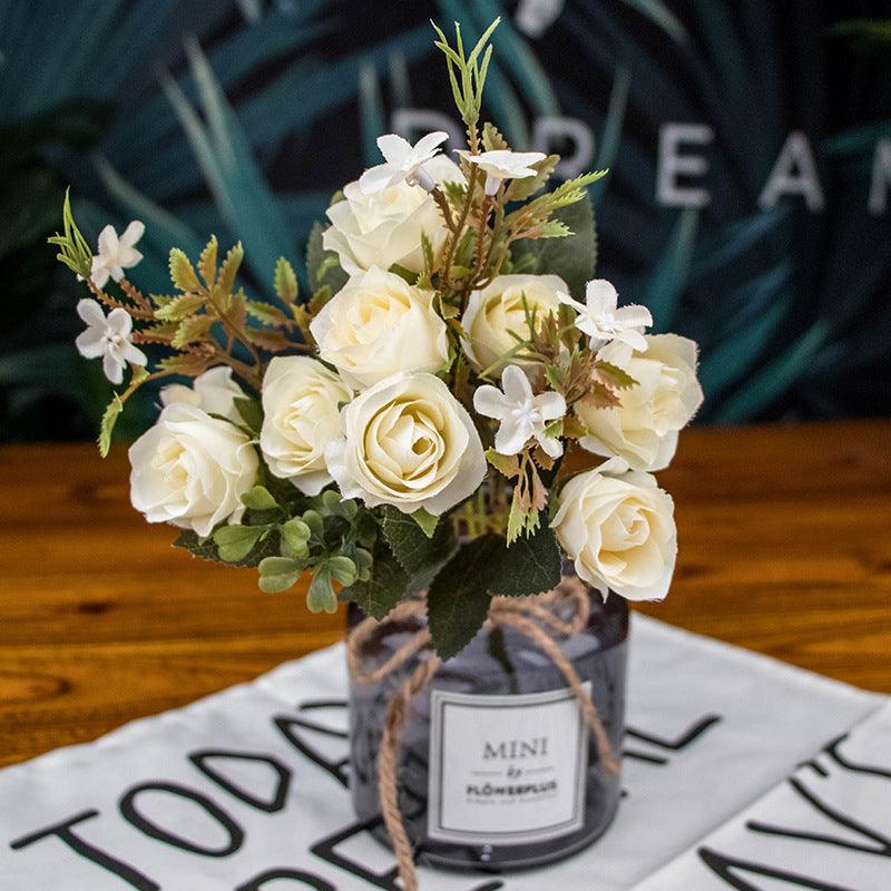 1 Bush Artificial Roses Flowers Realistic Blossom Bouquet - Artificialmerch