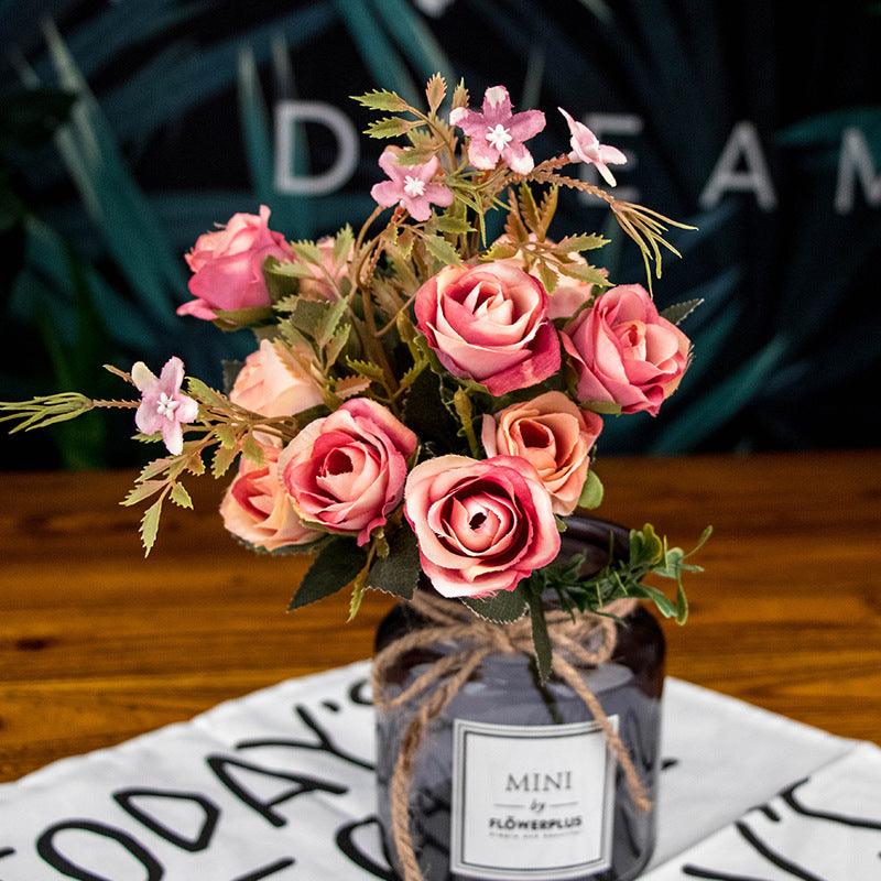 1 Bush Artificial Roses Flowers Realistic Blossom Bouquet - Artificialmerch