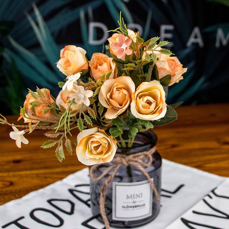 1 Bush Artificial Roses Flowers Realistic Blossom Bouquet - Artificialmerch