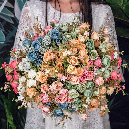 1 Bush Artificial Roses Flowers Realistic Blossom Bouquet - Artificialmerch