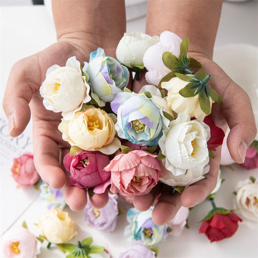7 Pcs Artificial Tiny Rose Heads 2 Inch for Crafts Bulk Wholesale