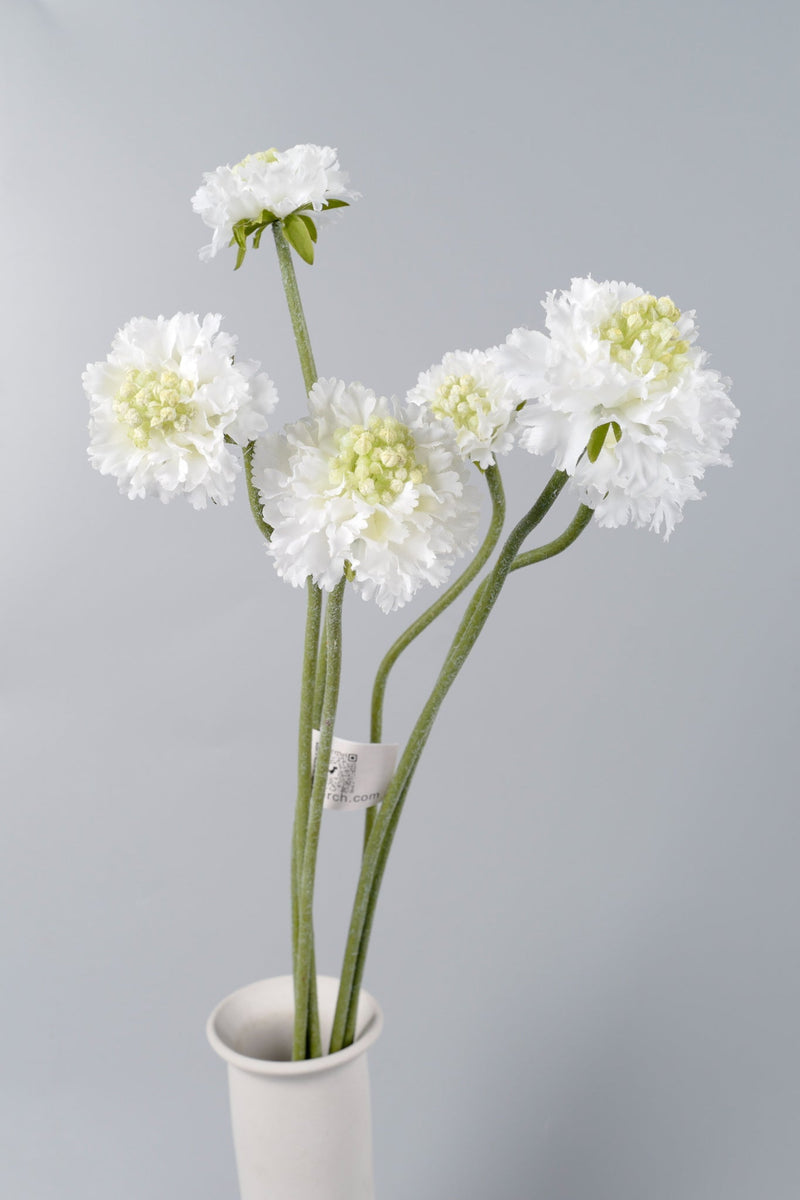 Artificial White Scabiosa Flowers 24 Inch Stems 10 Pcs Bulk Silk Floral Stems