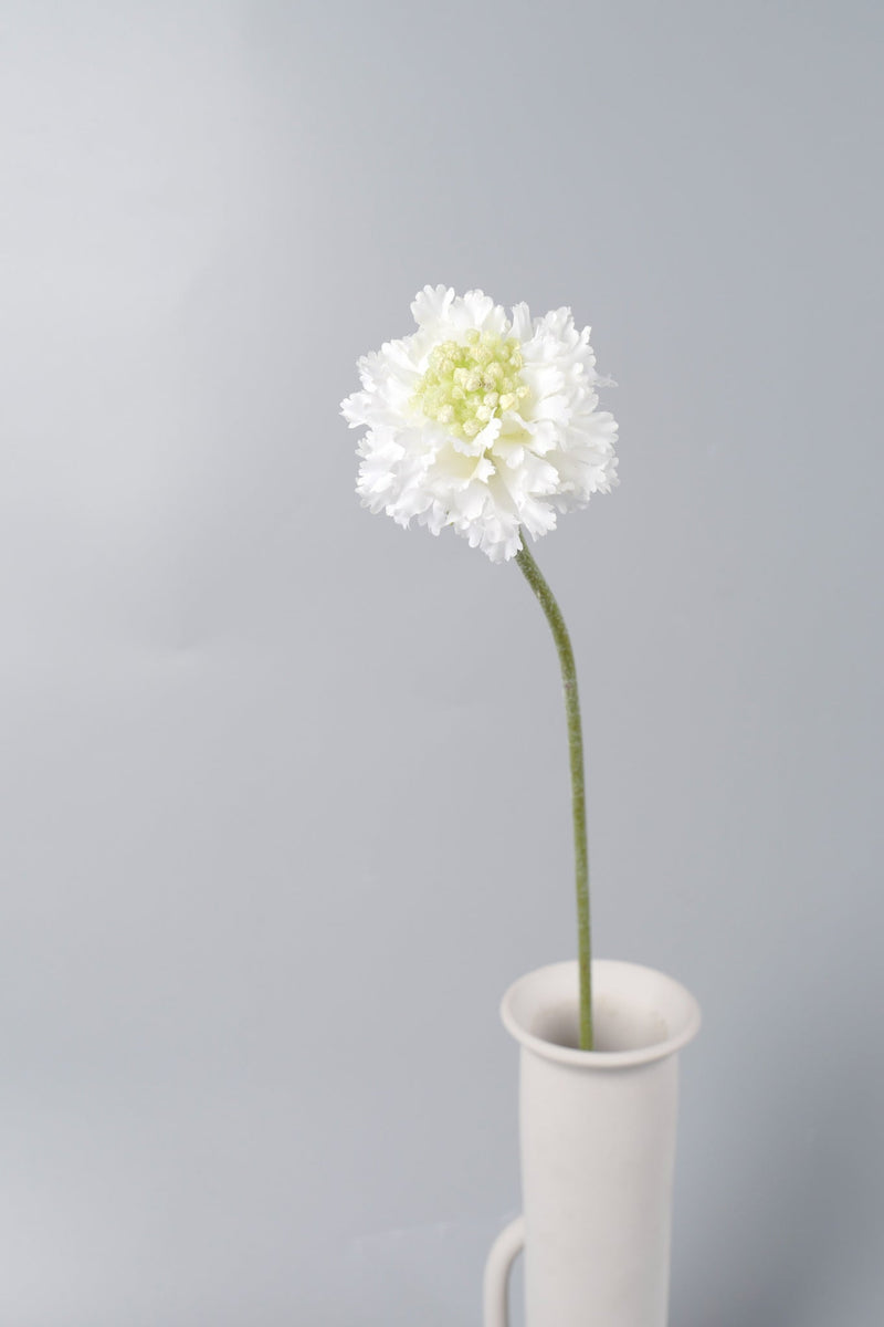 Artificial White Scabiosa Flowers 24 Inch Stems 10 Pcs Bulk Silk Floral Stems