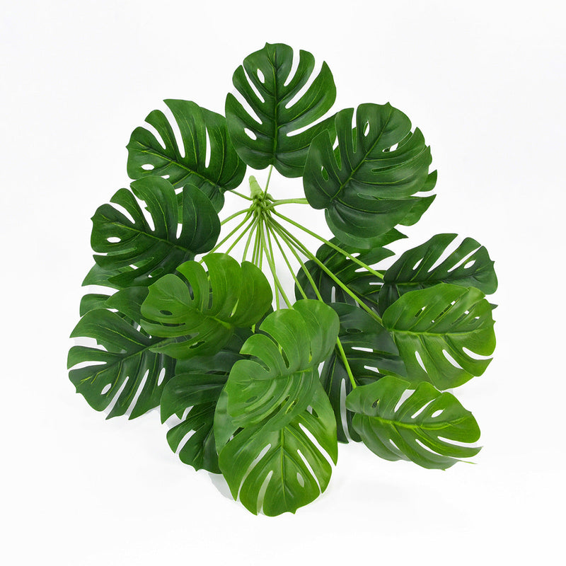 21 Inch Artificial Monstera Bush with 18 Forks Palm Tree Leaves, Bulk Wholesale, Artificial Plants for Bathroom Decor