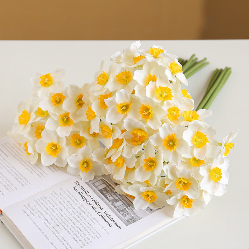 6 Pcs 16 Inch Artificial Daffodil Stems Bulk Faux Narcissus Spring Flowers