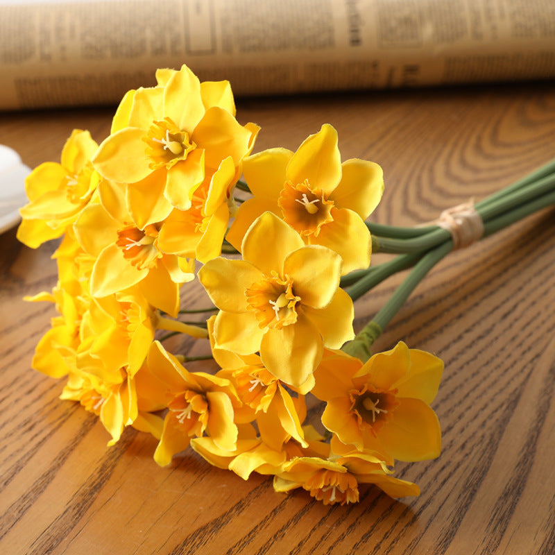 6 Pcs 16 Inch Artificial Daffodil Stems Bulk Faux Narcissus Spring Flowers