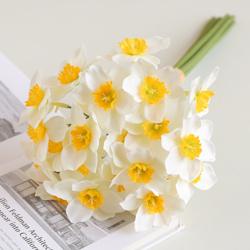 6 Pcs 16 Inch Artificial Daffodil Stems Bulk Faux Narcissus Spring Flowers