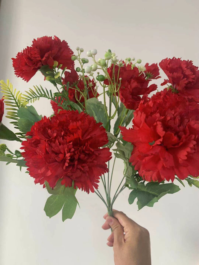 Artificial Silk Carnations Bush 14 Inch 10 Pcs Bulk January Birth Flower