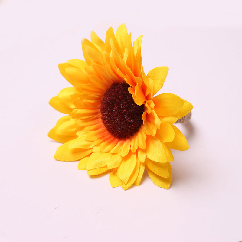 12 Pcs Handmade Silk Sunflower Napkin Rings with Alloy Buckle – Bulk Set