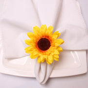 12 Pcs Handmade Silk Sunflower Napkin Rings with Alloy Buckle – Bulk Set