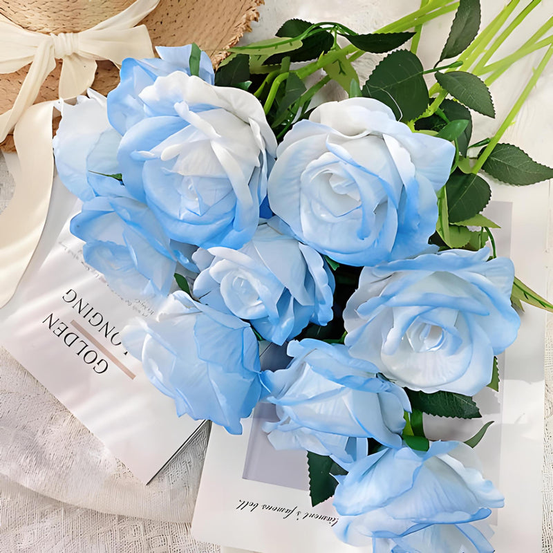 10 Pcs 19 Inch Artificial Silk Rose Flower Bouquet Bulk Wholesale