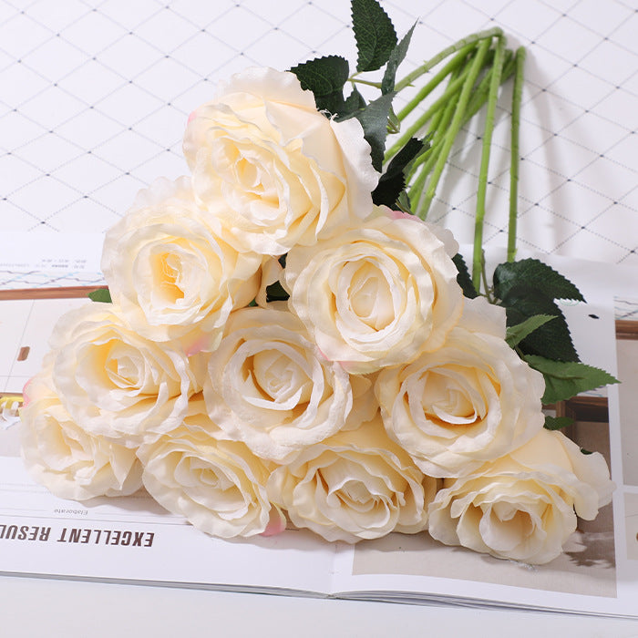 10 Pcs 19 Inch Artificial Silk Rose Flower Bouquet Bulk Wholesale