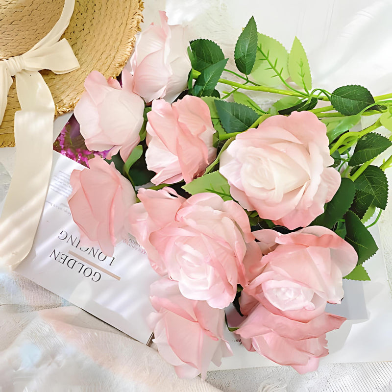 10 Pcs 19 Inch Artificial Silk Rose Flower Bouquet Bulk Wholesale