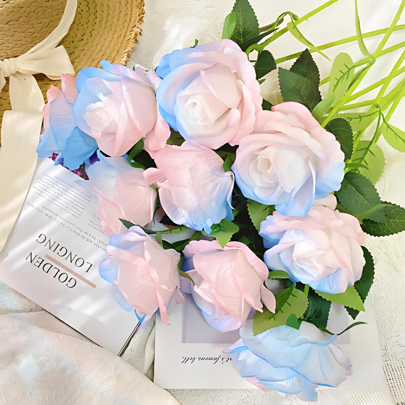10 Pcs 19 Inch Artificial Silk Rose Flower Bouquet Bulk Wholesale