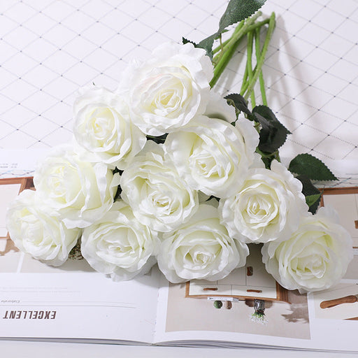 10 Pcs 19 Inch Artificial Silk Rose Flower Bouquet Bulk Wholesale