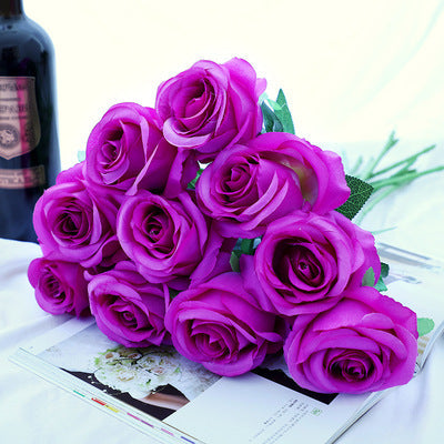 10 Pcs 19 Inch Artificial Silk Rose Flower Bouquet Bulk Wholesale