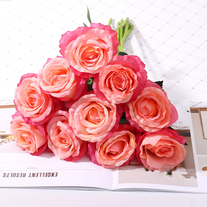 10 Pcs 19 Inch Artificial Silk Rose Flower Bouquet Bulk Wholesale