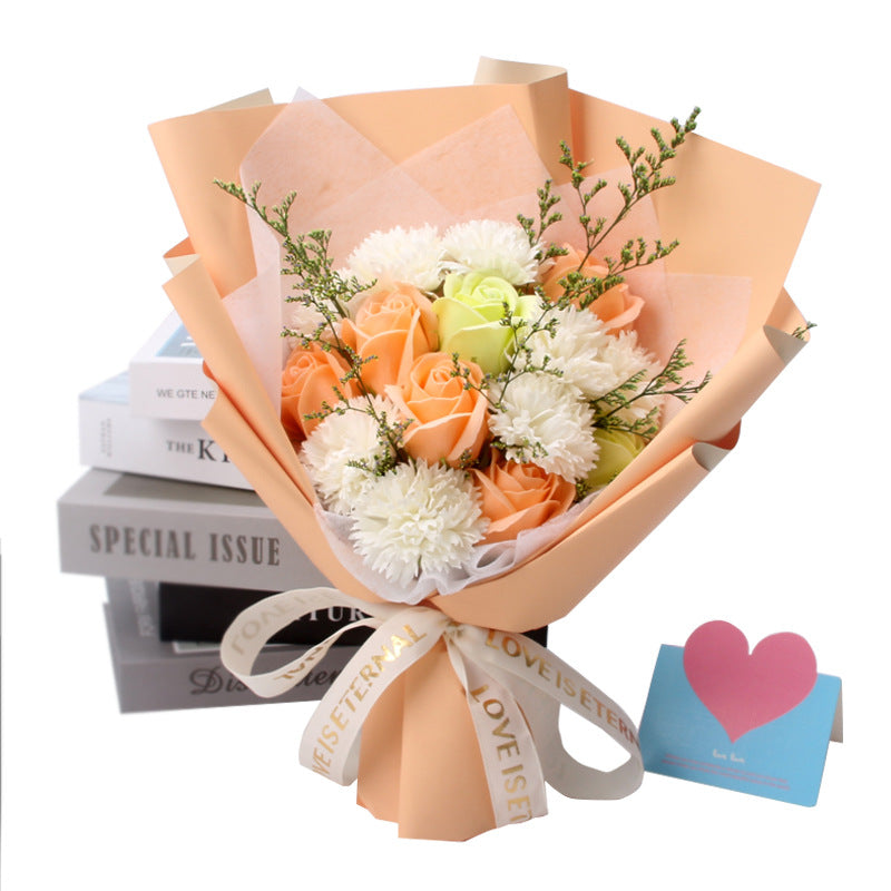 Artificial Soap Flower Bouquet, 12 Pcs Mixed Rose and Carnation, Bulk Wholesale Gift Set