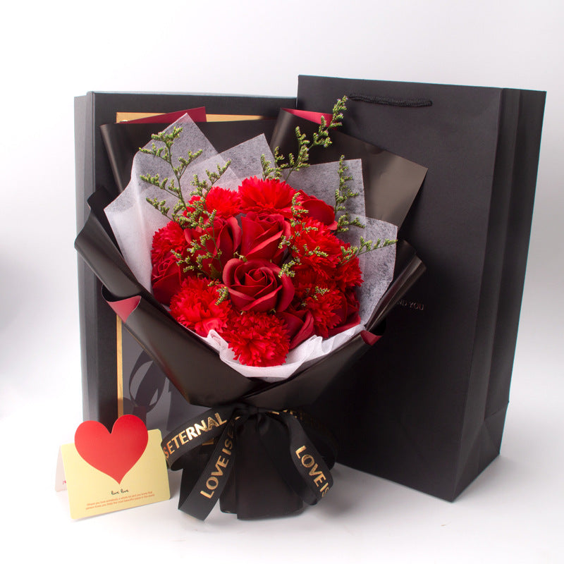 Artificial Soap Flower Bouquet, 12 Pcs Mixed Rose and Carnation, Bulk Wholesale Gift Set