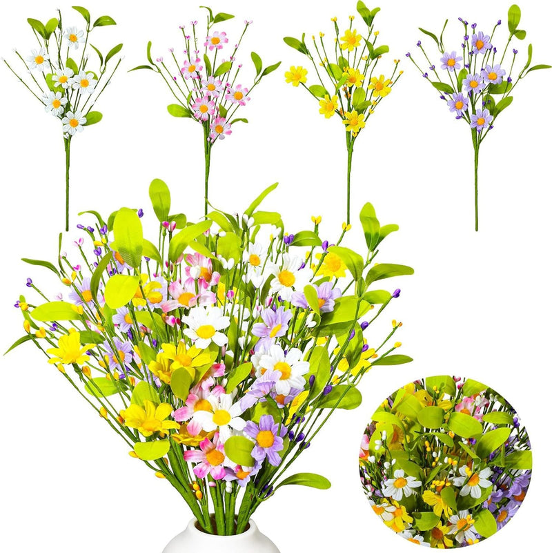4 Pcs 17 Inch Artificial Daisy Spring Flower Bouquet Bush Branches