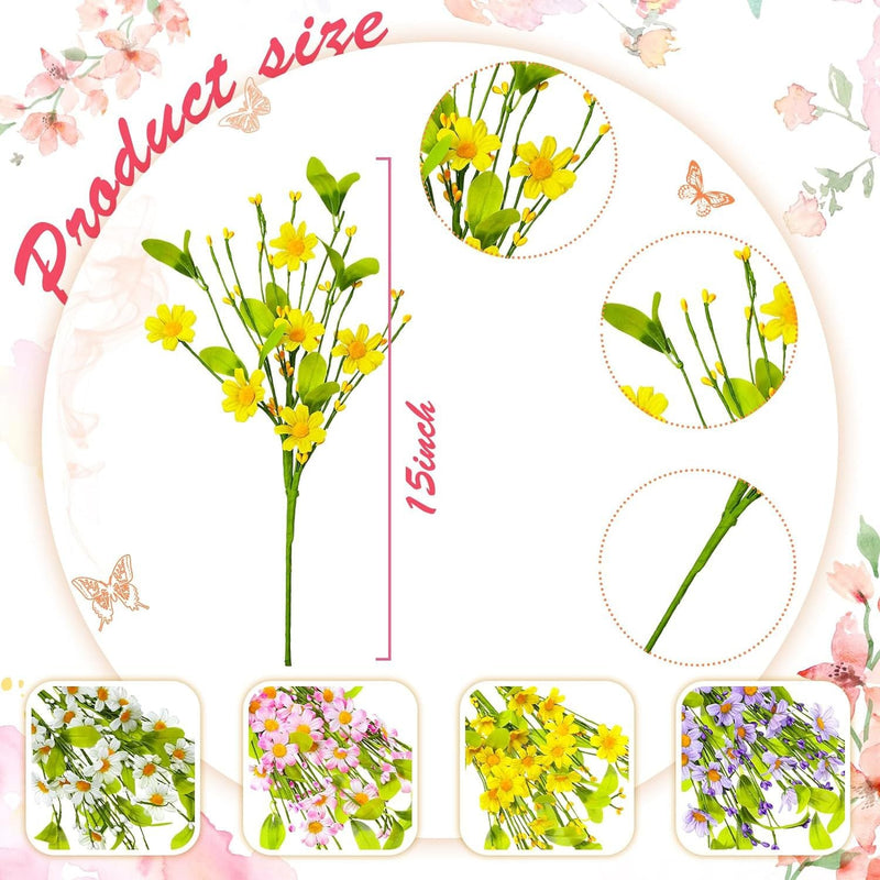 4 Pcs 17 Inch Artificial Daisy Spring Flower Bouquet Bush Branches