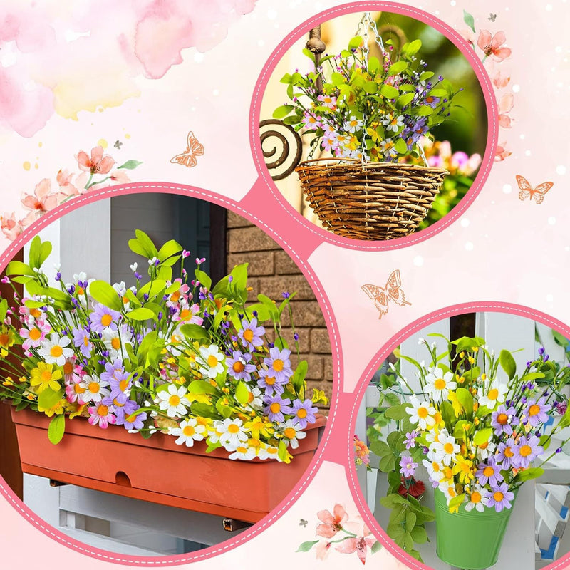 4 Pcs 17 Inch Artificial Daisy Spring Flower Bouquet Bush Branches