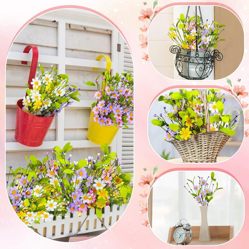 4 Pcs 17 Inch Artificial Daisy Spring Flower Bouquet Bush Branches