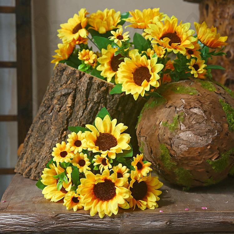 13 Inch Artificial Silk Sunflower Bush, Bulk Wholesale Quantity
