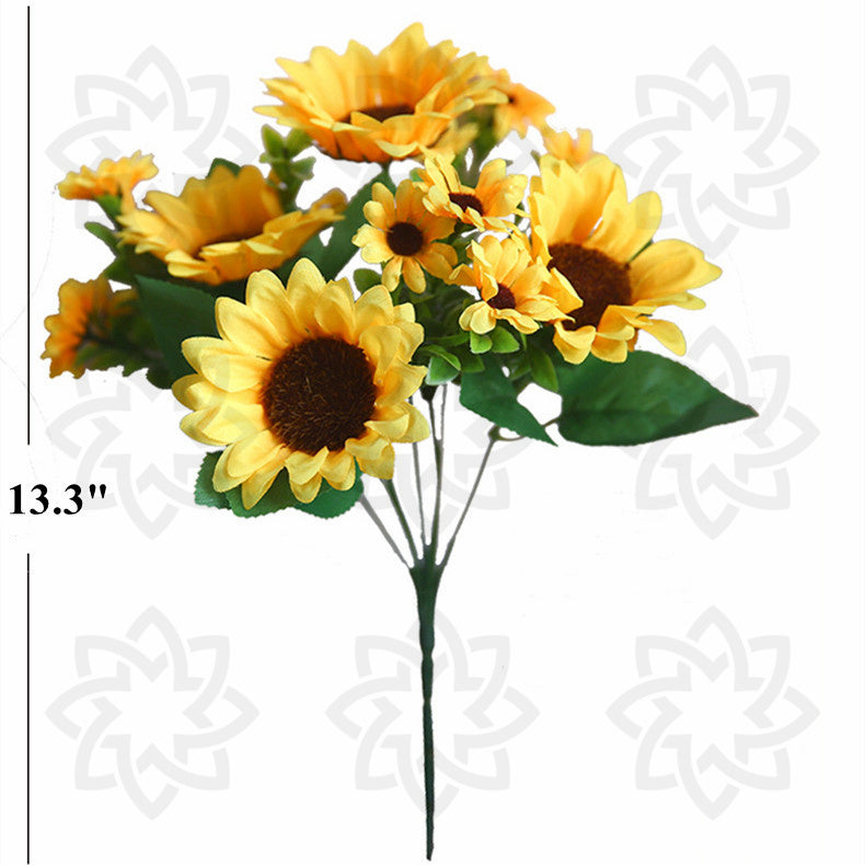 13 Inch Artificial Silk Sunflower Bush, Bulk Wholesale Quantity