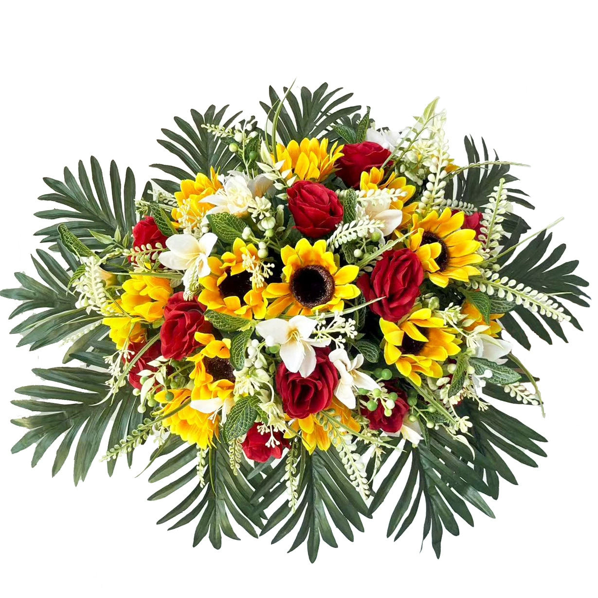 Artificial Sunflower & Rose Bouquets, Cemetery Memorial Flowers for Grave Decoration