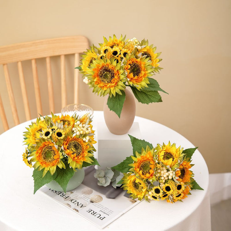 10 Inch Artificial Silk Sunflower Bouquet, 10 Stems Bulk Floral Arrangement