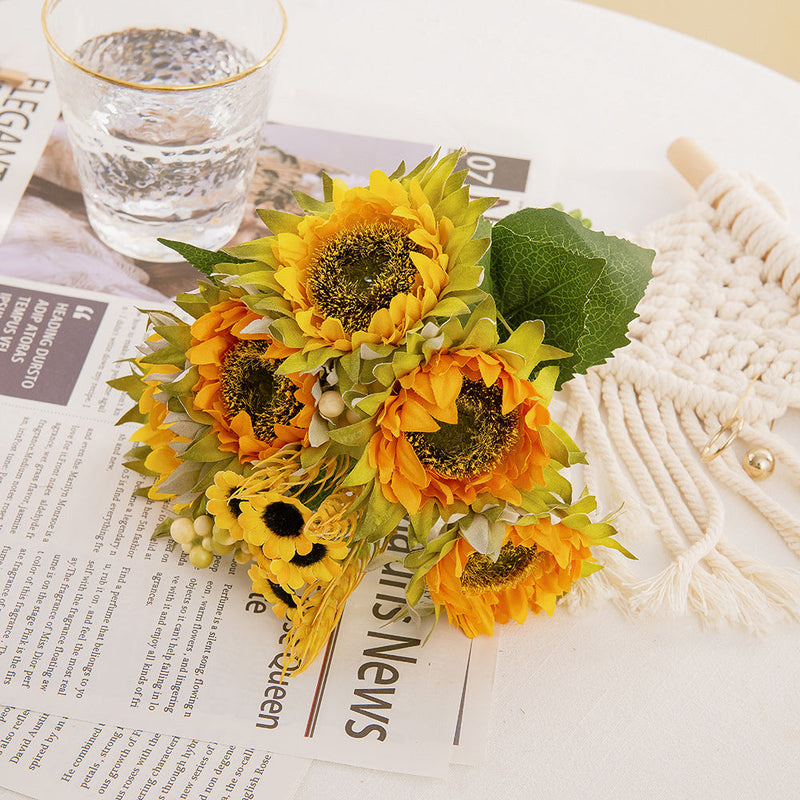 10 Inch Artificial Silk Sunflower Bouquet, 10 Stems Bulk Floral Arrangement