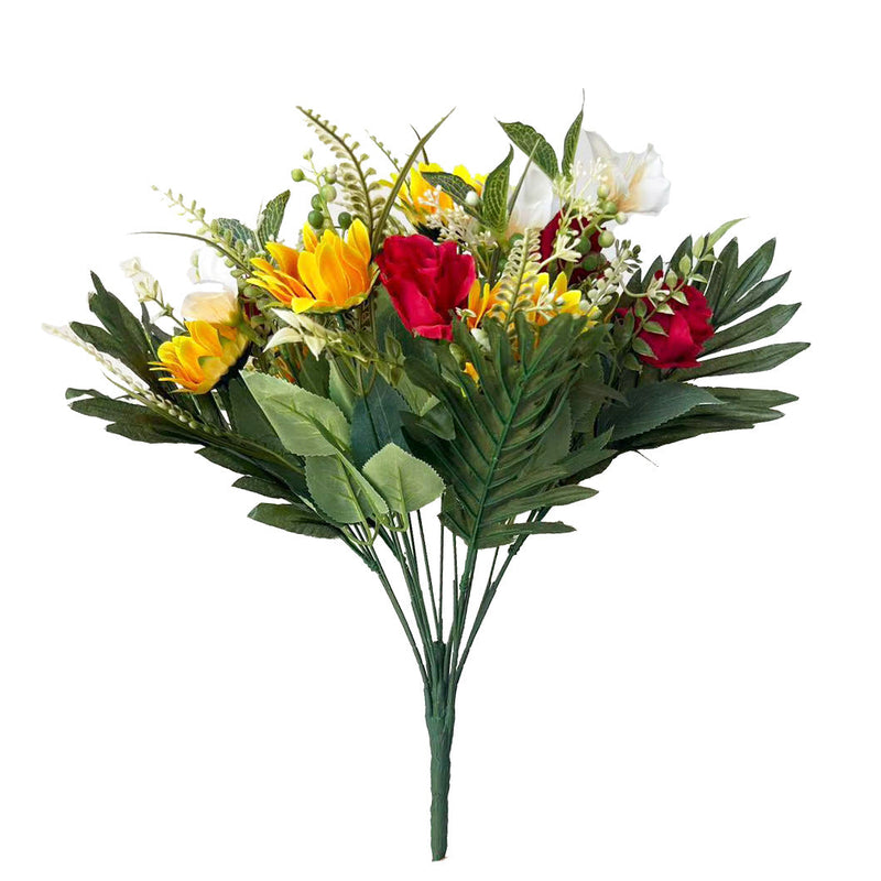 18.5 Inch Artificial Sunflower Bouquet with Roses & Orchids, Mixed Silk Flowers for Cemetery Memorial Decor, Bulk Quantity