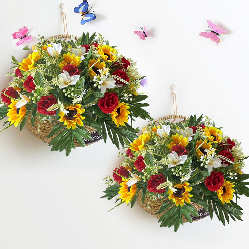 18.5 Inch Artificial Sunflower Bouquet with Roses & Orchids, Mixed Silk Flowers for Cemetery Memorial Decor, Bulk Quantity