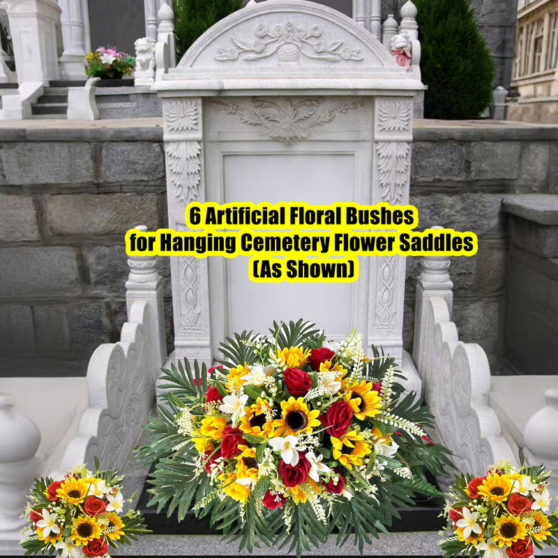 18.5 Inch Artificial Sunflower Bouquet with Roses & Orchids, Mixed Silk Flowers for Cemetery Memorial Decor, Bulk Quantity