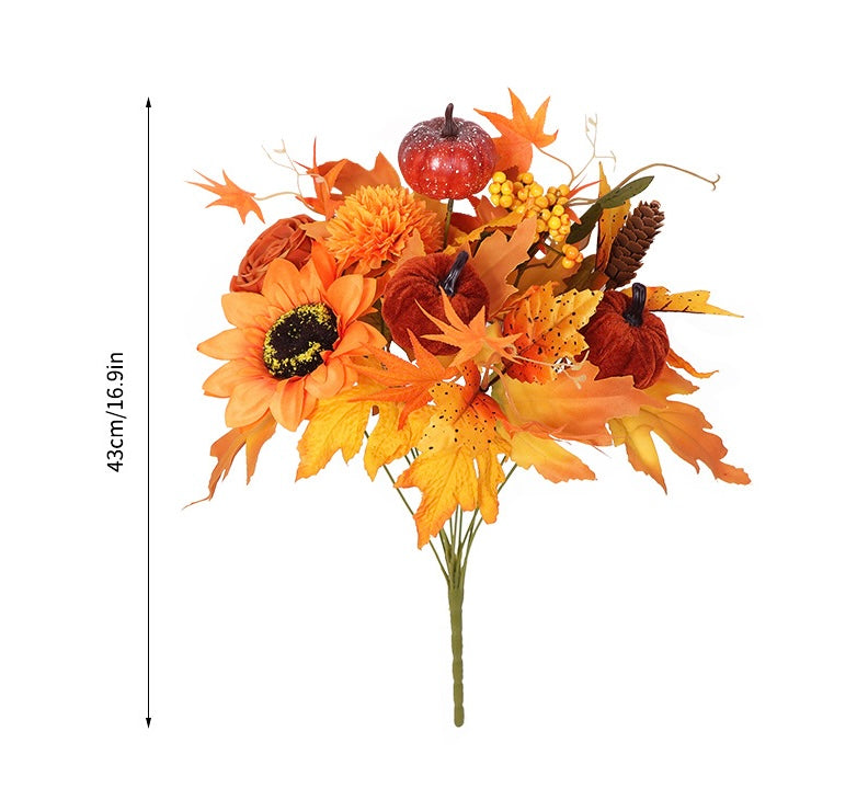 Artificial Sunflowers & Maple Leaves - Silk Flower Decor for Thanksgiving, Halloween, Christmas | Ready-to-Use Arrangements (16.9" & 11.8")