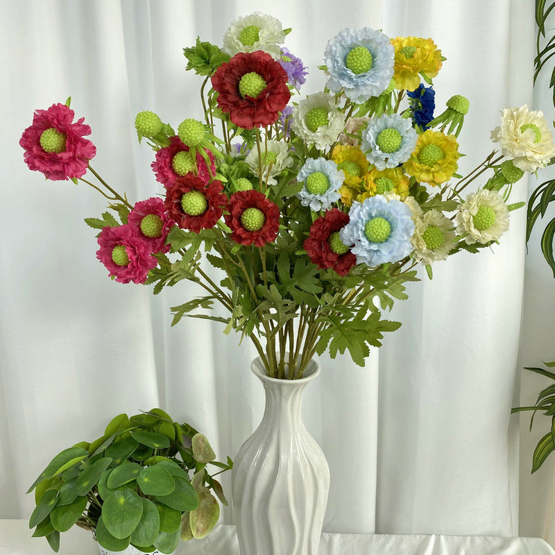 31 Inch Sweet Scabious Silk Flowers Artificial Bulk Wholesale 10 Pcs