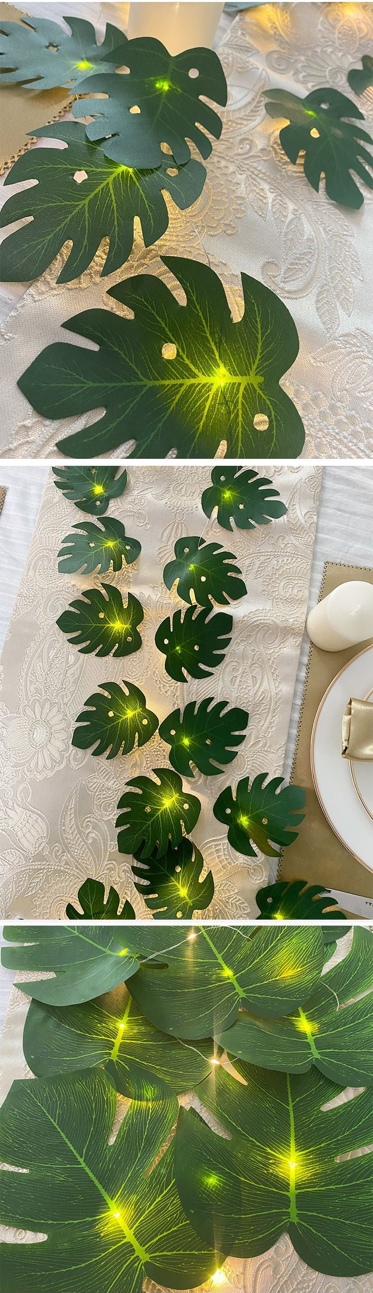 79 Inch Artificial Tropical Palm Leaves Vine Garland with String Lights, Bulk Quantity