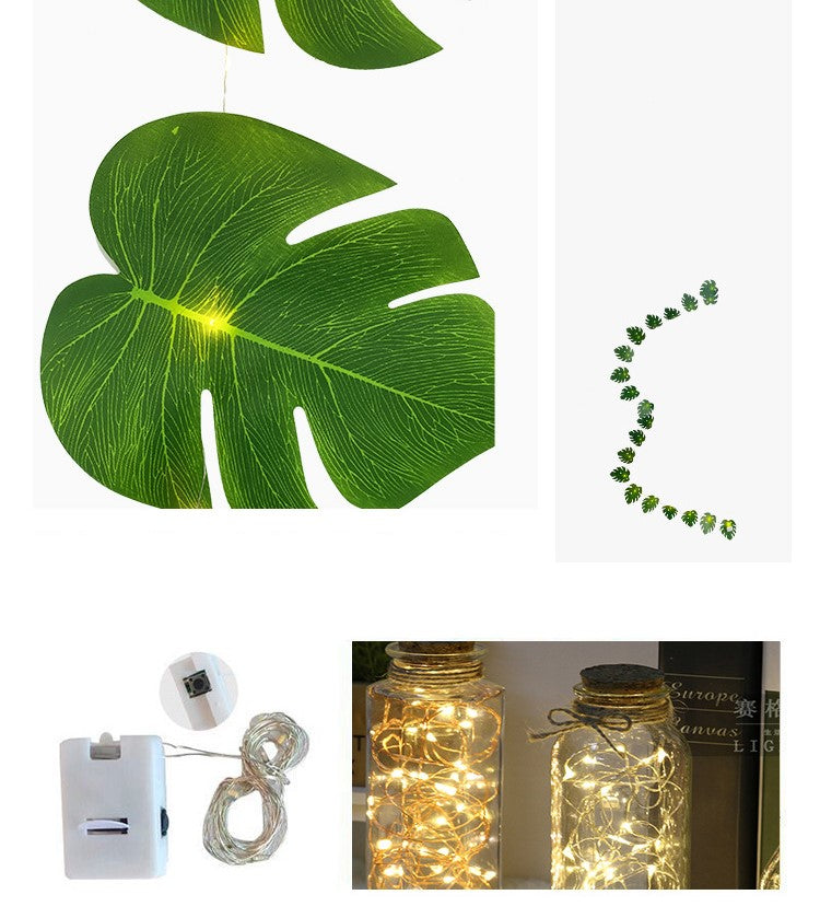 79 Inch Artificial Tropical Palm Leaves Vine Garland with String Lights, Bulk Quantity