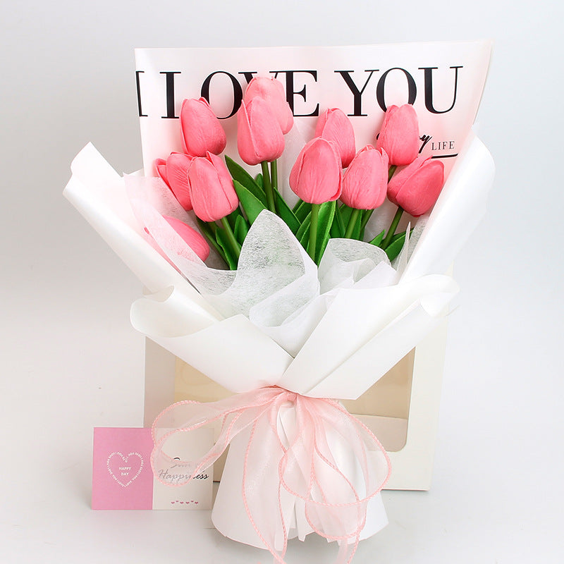 Artificial Tulips Flower Bouquet 12 Inch 10 Pcs Bulk Wholesale Silk Tulip Stems