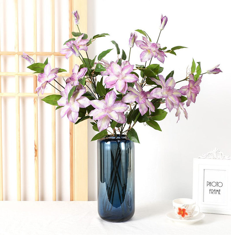 Artificial Violet Clematis Spray with Foliage 26 Inch 10 Pcs Bulk Silk Flowers