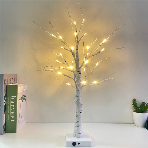 Artificial White Birch Lamp Tree LED Night Light Tabletop Decoration 12 Inch Bulk Set
