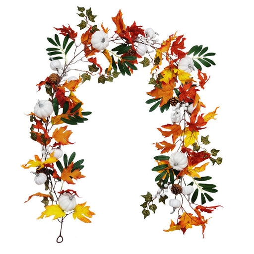 Artificial White Pumpkin Maple Vine Fall Harvest Rattan Hanging Ornament, Bulk Quantity