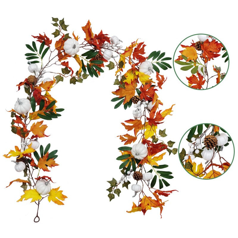 Artificial White Pumpkin Maple Vine Fall Harvest Rattan Hanging Ornament, Bulk Quantity
