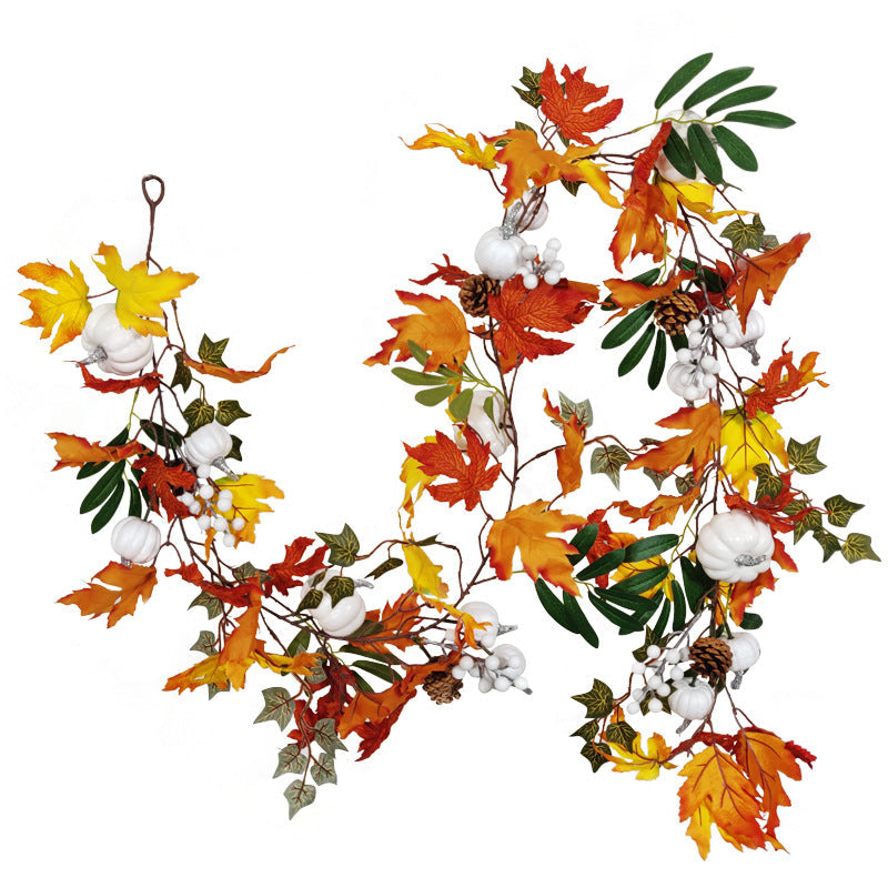 Artificial White Pumpkin Maple Vine Fall Harvest Rattan Hanging Ornament, Bulk Quantity