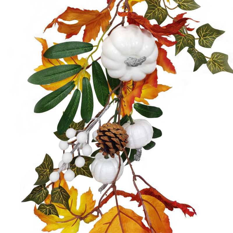 Artificial White Pumpkin Maple Vine Fall Harvest Rattan Hanging Ornament, Bulk Quantity