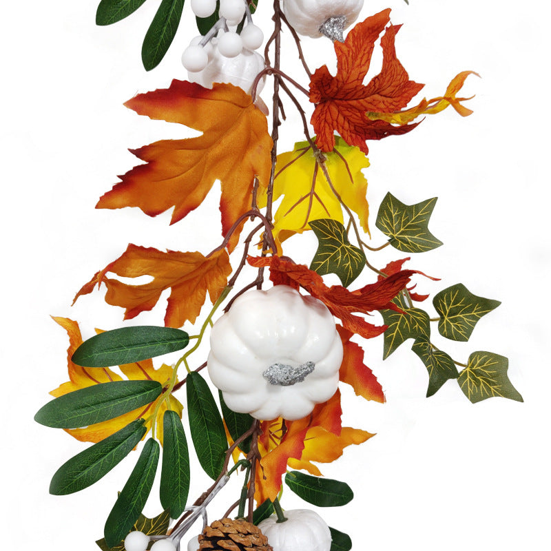 Artificial White Pumpkin Maple Vine Fall Harvest Rattan Hanging Ornament, Bulk Quantity