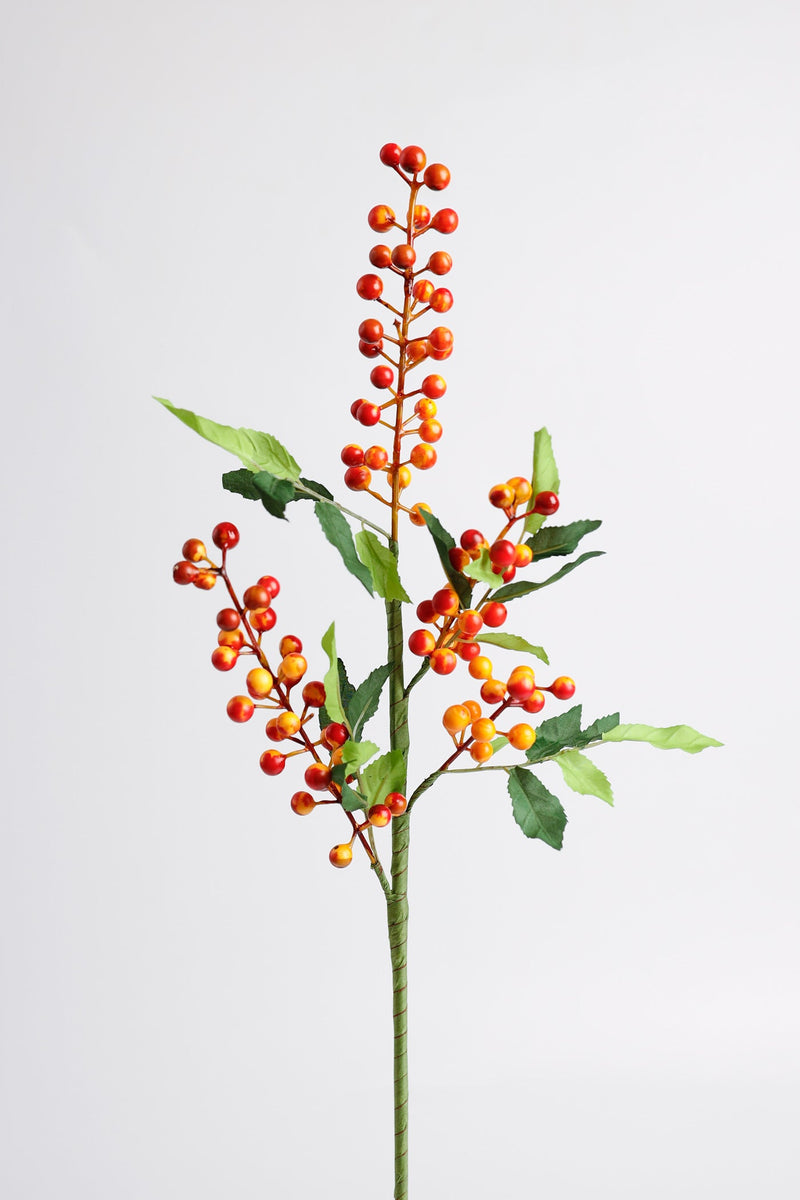 Artificial Berries Stem with Leaves 25 Inch Silk 1 Pc
